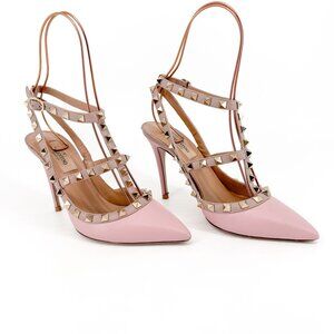 Valentino Rockstud Light Pink Leather Caged Pumps Pointed Heels Size 36.5 US 6.5